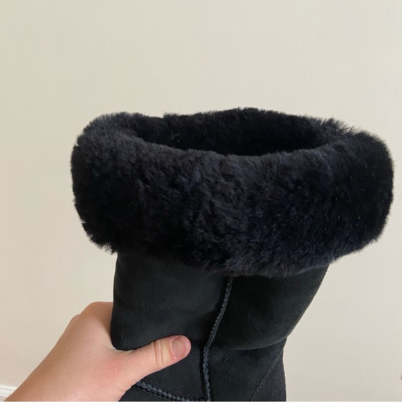 UGG Classic Tall II Boots Women's 8 Black Suede Leather Shearling Fur Lined Soft - Picture 12 of 12